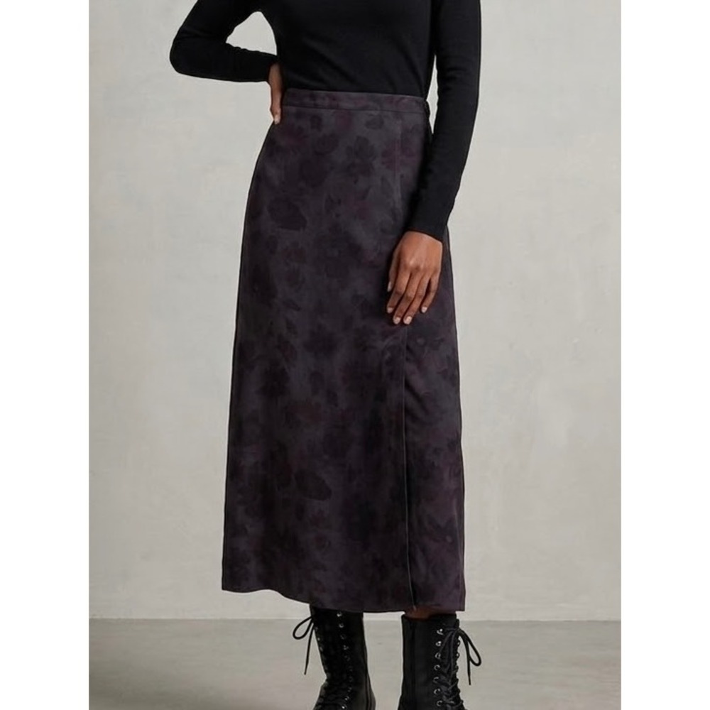 First Option Petite Maxi Skirt 6P Purple Black Dark Floral 90s Grunge Whimsigoth